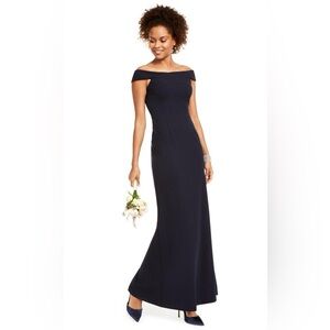 NWT Adrianna Papell Off-Shoulder Navy Gown Size 8